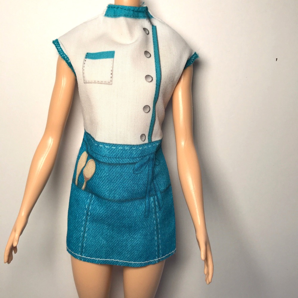 Barbie Doll Clothing Career Spaghetti Chef Blue White Printed Apron Uniform